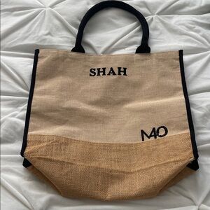 Tan and Black Canvas Tote Bag